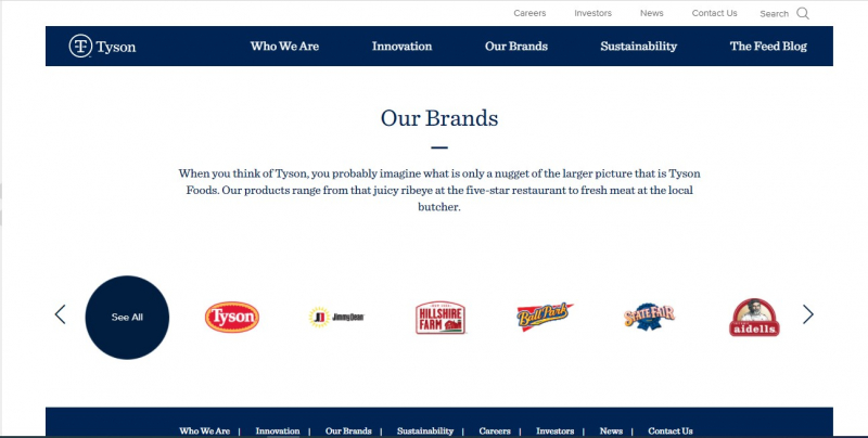 Official website of Tyson Foods - Screenshot photo