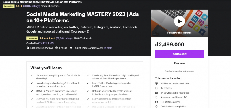 Screenshot of https://www.udemy.com/course/social-media-marketing-ads/