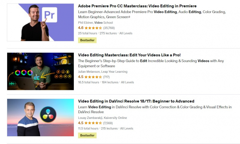 Video editing courses on Udemy