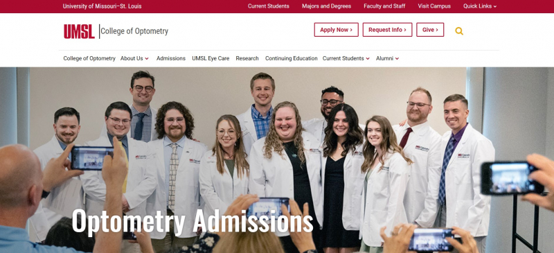 Screenshot of https://www.umsl.edu/divisions/optometry/admissions/index.html