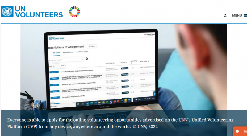 Screenshot of https://www.unv.org/become-online-volunteer