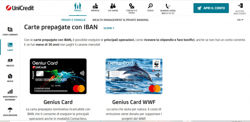 Screenshot of https://www.unicredit.it/it/privati/carte/tutte-le-carte.html