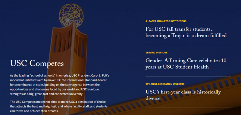 Screenshot of https://www.usc.edu/