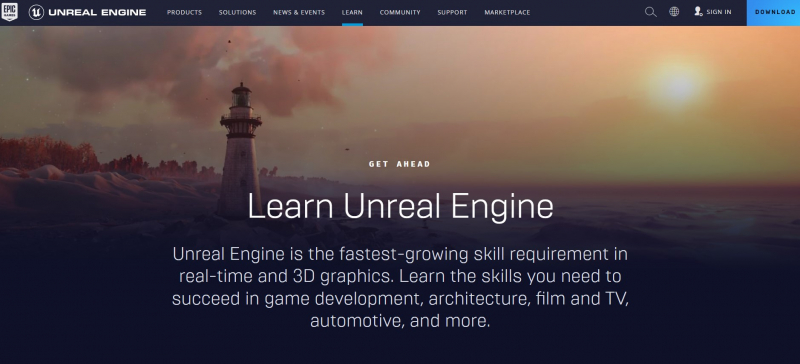 Unreal Engine Learning Portal's website