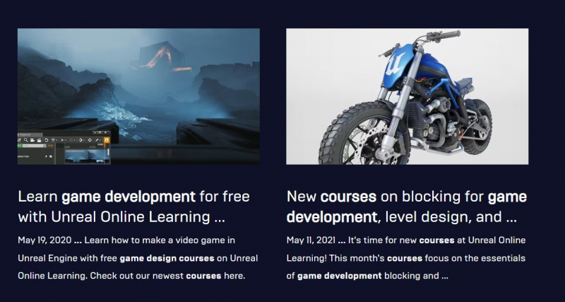 Unreal Engine Learning Portal's game design courses