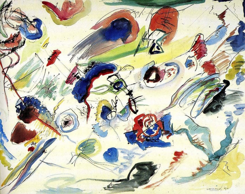 Untitled (First Abstract Watercolor) (1913) by Wassily Kandinsky; Wassily Kandinsky, Public domain, via Wikimedia Commons