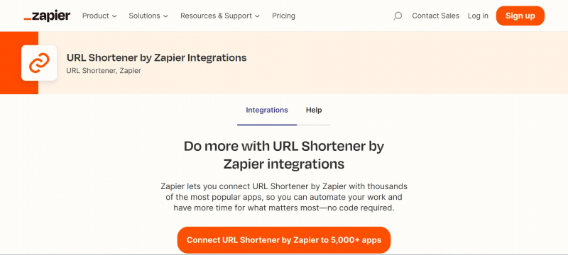 Screenshot of https://zapier.com/apps/url-shortener/integrations