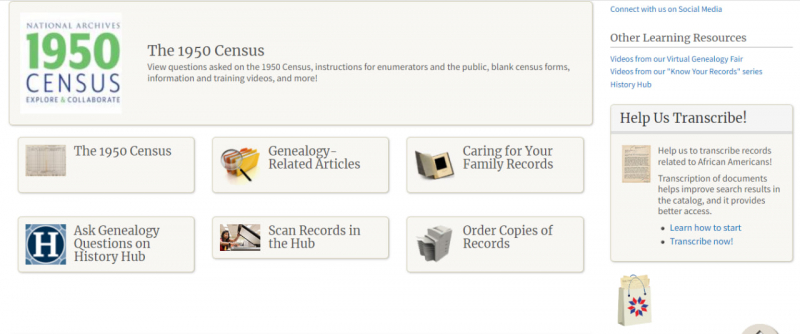 Screenshot of https://www.archives.gov/research/genealogy