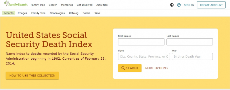 Use information from the Social Security Death Index (SSDI)
