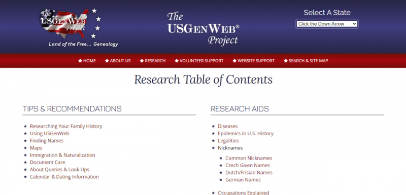 Screenshot of http://www.usgenweb.org/index.html