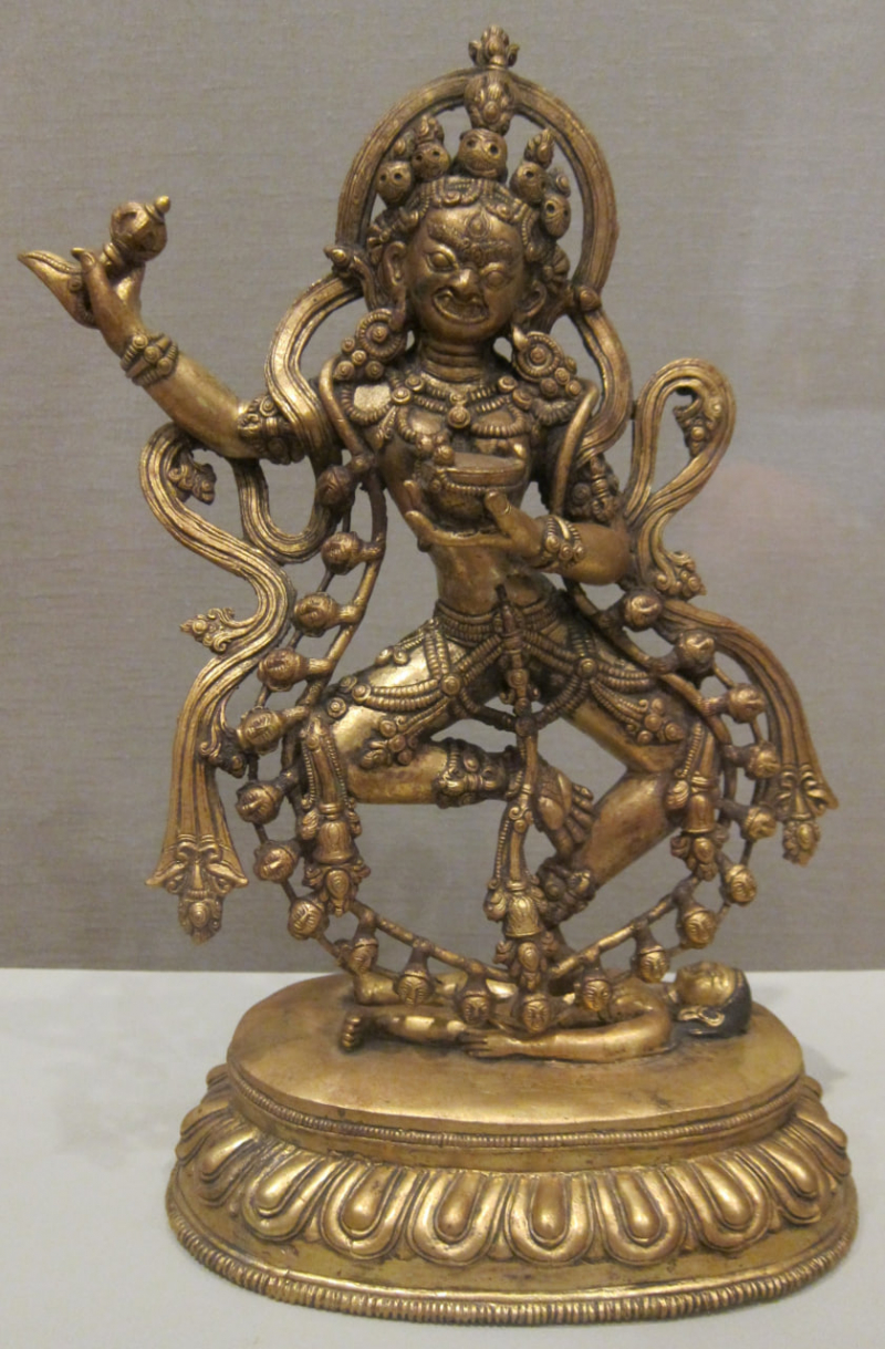 Photo on Wikimedia Commons (https://commons.wikimedia.org/wiki/File:Vajrayogini_statue_from_Nepal,_18th_century,_gilt_bronze,_Honolulu_Museum_of_Art.JPG)