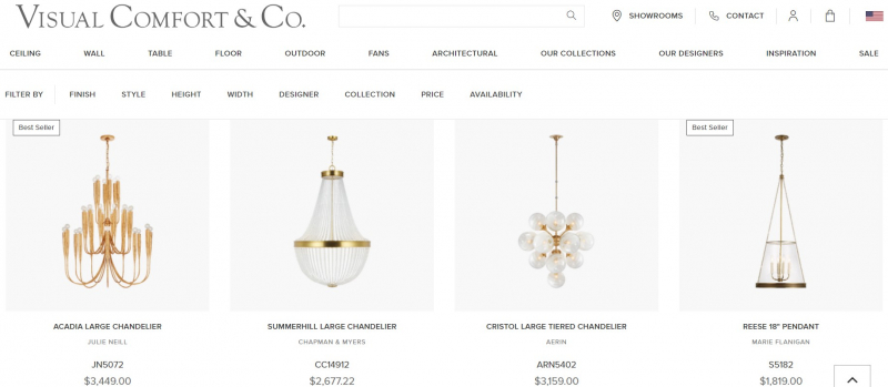 Screenshot of https://www.visualcomfort.com/ceiling/chandelier/
