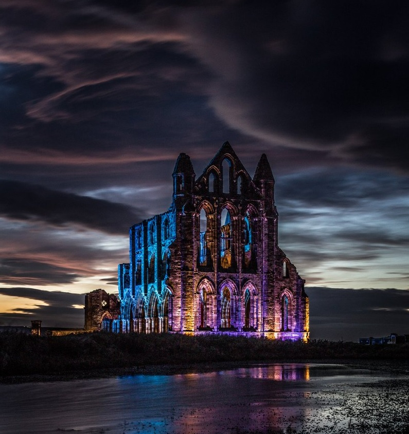 The ruins of Whitby Abbey during Halloween - twitter.com/WhitbyAbbey