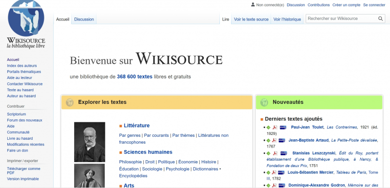 Screenshot via  https://fr.wikisource.org/wiki/Wikisource:Accueil