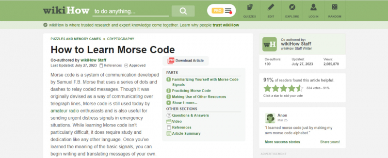 Screenshot of https://www.wikihow.com/Learn-Morse-Code