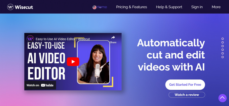 Screenshot of https://www.wisecut.video/