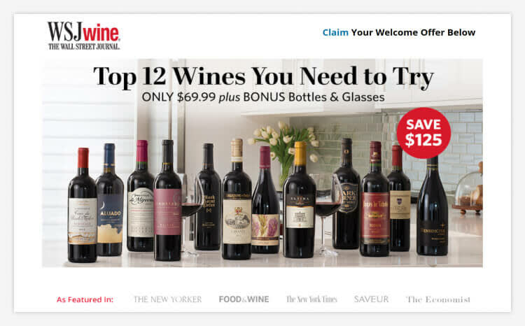 WSJwine Club allows you to receive 12 bottles of red and white wine every 3 months- Source: WSJwine.com
