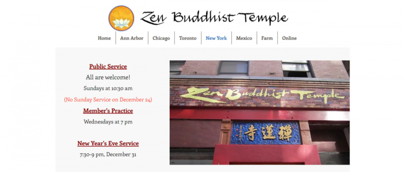 Screenshot of https://www.zenbuddhisttemple.org/nyc