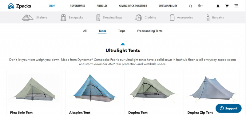 Screenshot via https://zpacks.com/collections/tents