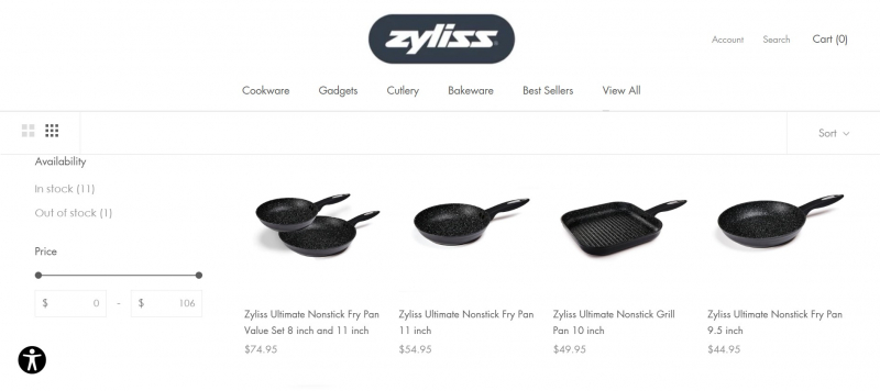 Screenshot of https://zyliss.com/collections/cookware